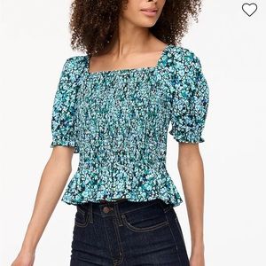 J Crew Cotton Poplin Smocked Top